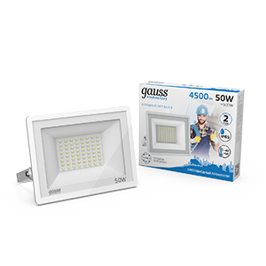 Gauss Прожектор Elementary 50W 4500lm 6500K 200-240V IP65 белый LED, 613120350