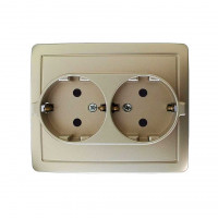Simon Розетка двойная с заземлением 2*2Р+Е без шторок, винт.зажим,16А, 250В, шампань, 1590456-034