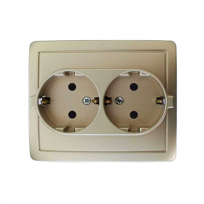Simon Розетка двойная с заземлением 2*2Р+Е без шторок, винт.зажим,16А, 250В, шампань, 1590456-034