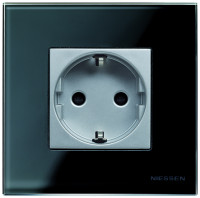 ABB Розетка 2к+з, вставка - алюминий, рамка - стекло черное,  серия Zenit