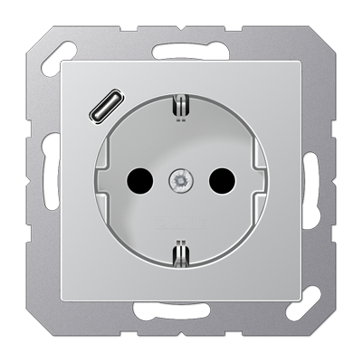 Розетка SCHUKO® с USB-зарядным устройством, тип С; термопласт; алюминий, A1520-18CAL