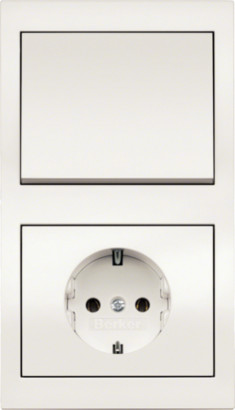 Berker Выключатель 1-клавишный с розеткой 2к+з, глянцевый белый, серия K.1