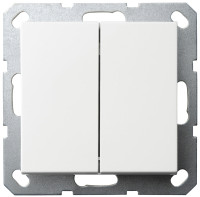 Выключатель двухклавишный 10A 250V~ с накладкой, цвет белый глянцевый, G3023W, Jasmart Electric