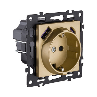 Розетка штепсельная SCHUKO 16A/250 В с USB A+C 20W, золотой Kollinger Asthetik AS-016GD