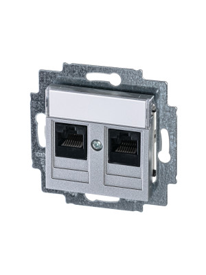 ABB EPJ Levit серебро / дымчатый чёрный Розетка компьютерная, 2хRJ45 кат,5e, серебро