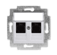 ABB EPJ Levit серебро / дымчатый чёрный Розетка компьютерная, 2хRJ45 кат,5e, серебро