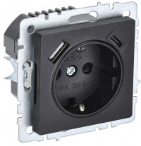 BRITE Роз. с з/к/ш 16А с USB A+C 18Вт РЮш11-1-БрЧ черн. IEK, BR-R14-16-U22-018-K02