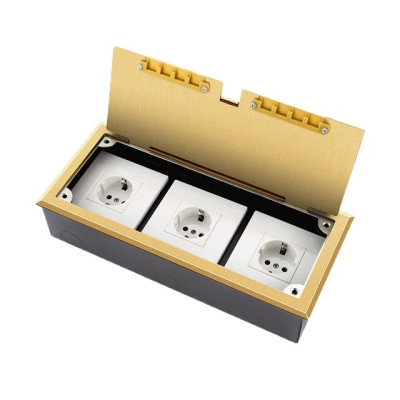 Люк напольный на 3 модуля (горизонт.), металлический, h=65мм, с рамкой, крышка без углубления, TIMIUX, золото, EU3GH65R GD