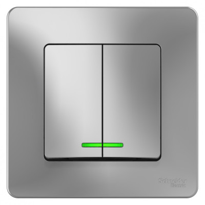 BLANCA С/У 2-клавишный ВЫКЛЮЧАТЕЛЬ (cх.5) с подсв., 10А, 250B, АЛЮМИНИЙ