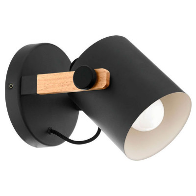 43046 Бра HORNWOOD, 1х28W (E27), ?170, сталь, черный, кремовый //дерево, коричневый, 43046