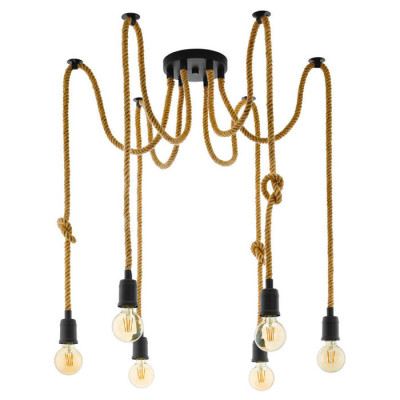 43195 Подвес RAMPSIDE, 6х28W(E27), основа ?180, H1590, сталь, черный, канатные веревки