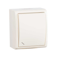 Simon 1594204-031 Simon15 IP54  Переключатель 1-клав. с подсветкой 10А 250В~, винт. зажим, сл. кость