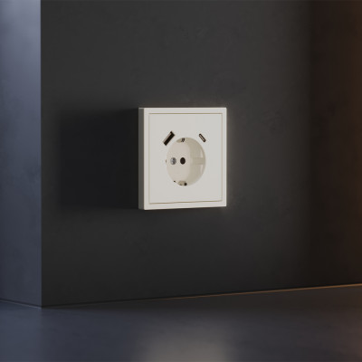 Накладка для розетки с заземлением и защитными шторками, с USB A+C, S70 (хлопок), VLS001013