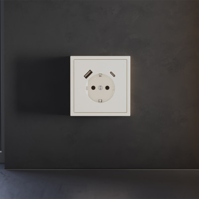 Накладка для розетки с заземлением и защитными шторками, с USB A+C, S70 (хлопок), VLS001013