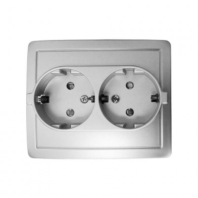 Simon Розетка двойная с заземлением 2*2Р+Е, с защитными шторками,винт.зажим,16А, 250В,алюминий, 1590451-033