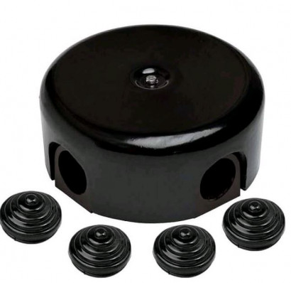 Bironi Распределительная коробка 78мм, керамика, цвет черный (4 кабельных ввода в комплекте), B1-521-03-K