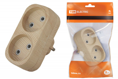 Блок на 2 гнезда 2П б/з плоский 6А 250B "Эко" (сосна) TDM Electric, SQ1806-0073