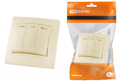 Выключатель 3 кл. с подсветкой 10А сл. кость "Таймыр" TDM Electric, SQ1814-0106