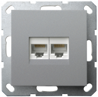 Интернет-розетка RJ45 двойная с накладкой, цвет Алюминий, G6106S, Jasmart Electric