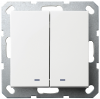 Выключатель двухклавишный со светодиодами 10A 250V~ с накладкой, цвет белый глянцевый, G3023NW, Jasmart Electric