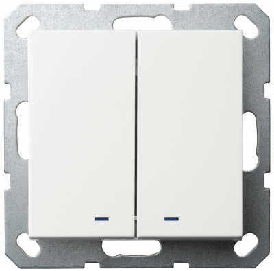 Выключатель двухклавишный со светодиодами 10A 250V~ с накладкой, цвет белый глянцевый, G3023NW, Jasmart Electric