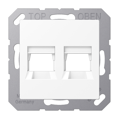 Kрышка для 2-х разъемов; без видимого винта; подпружиненная шторка; термопласт; белый матовый, A1569-25WEWWM