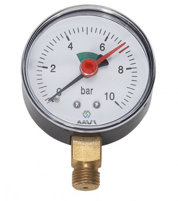 Манометр радиальный MVI, до 6 бар, D63 мм, с нижним подключением G1/4, RM.6306.03