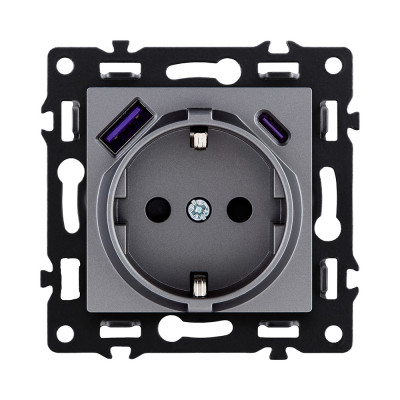 Розетка штепсельная SCHUKO 16A/250 В с USB A+C 20W, серый Kollinger Asthetik AS-016GY