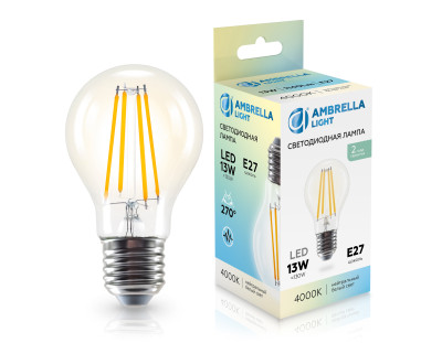 Светодиодная лампа филамент груша A60 E27 13Вт 2700K 270°, AMBRELLA LIGHT, 601314