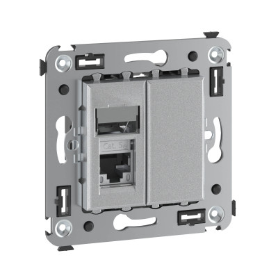 4404363 - ДКС Компьютерная розетка RJ-45 в стену, кат.5e одинарная экранированная, "Avanti","Закаленная сталь"
