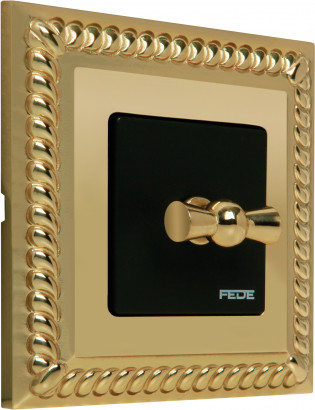 Fede Выключатель 1-клавишный, тумблерный, цвет черный - Bright Gold,  серия Sevilla