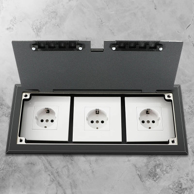 Люк напольный на 3 модуля (горизонт.), металлический, h=65мм, с рамкой, крышка без углубления, TIMIUX, черный, EU3GH65R BL