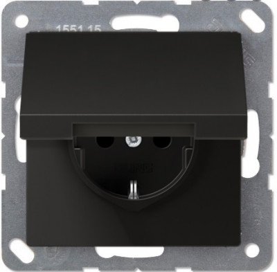 Розетка SCHUKO® с крышкой; автоматический зажим; термопласт; черный матовый, EP1420KLSWM