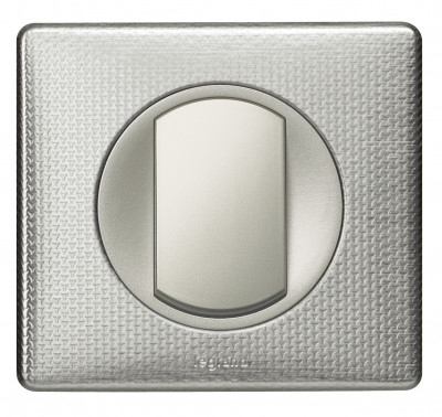 Legrand Выключатель 1-клавишный, вставка - титан,  металлик - Сильвер пунктум, серия Celiane