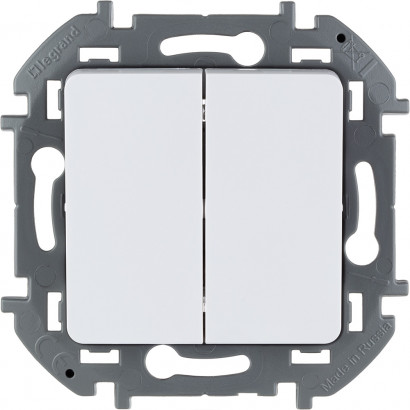 Выключатель двухклавишный Legrand Inspiria для скрытого монтажа, цвет "Белый", номинальный ток 10 А, напряжение ~250В.