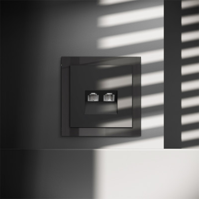 Розетка компьютерная встраиваемая VOLTUM S70 двойная RJ45+RJ45 кат.6, (черный матовый), VLS060208