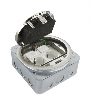 Donel Лючок в пол 4 мод. (2 мод. 45х45 мм.), серебро, круглый, металл, IP65, (с уст. набором), DFB4MZNC