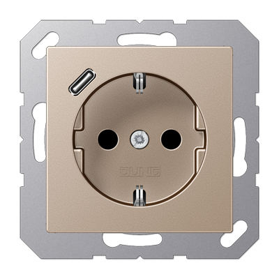 Розетка SCHUKO® с USB-зарядным устройством, тип С; термопласт; шампань, A1520-18CCH
