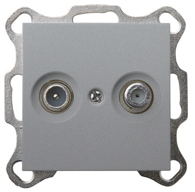 Розетка TV+FM ?9.5mm оконечная с накладкой, цвет Алюминий, G6204S, Jasmart Electric