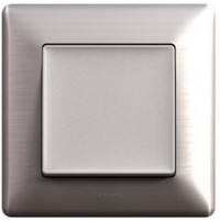Legrand Выключатель 1-клавишный, вставка - алюминий, рамка - сталь, серия Valena Life