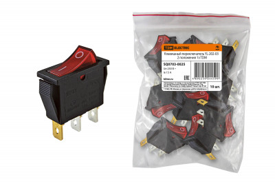 Клавишный переключатель YL-202-03 черный корпус красная клавиша 2 положения 1з TDM Electric, SQ0703-0025
