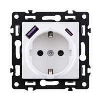 Розетка штепсельная SCHUKO 16A/250 В с USB A+C 20W, белый Kollinger Asthetik AS-016WH
