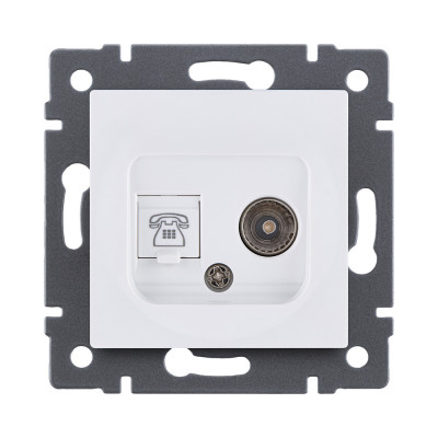 Розетка двойная TV (мама) + телефонная розетка RJ11, белый Kollinger REA-013WH для Aspekt, Eleganz, Reflex