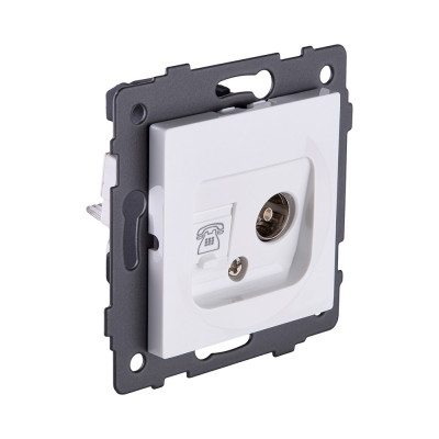 Розетка двойная TV (мама) + телефонная розетка RJ11, белый Kollinger REA-013WH для Aspekt, Eleganz, Reflex