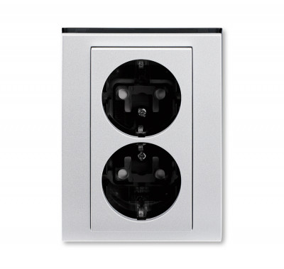 5522H-C03457 70W - Розетка двойная ABB Levit с заземлением со шторками 16А серебро / дымчатый чёрный - 2CHH223457C6070