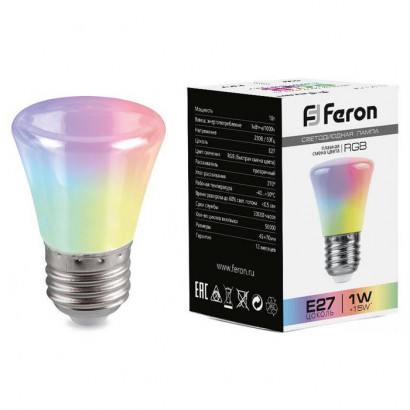 Лампа светодиодная,  (1W) 230V E27 RGB C45, LB-372  матовый быстрая смена цвета, Feron 38128