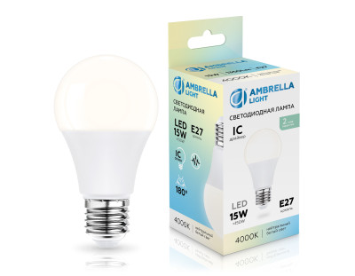 Светодиодная лампа груша A60 E27 15Вт 4000K 160°, AMBRELLA LIGHT, 601504