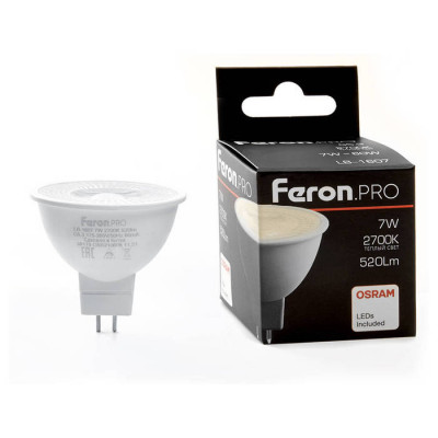 Лампа светодиодная, (7W) 230V G5.3 2700K MR16 с линзой 110 градусов, LB-1607, Feron 38185