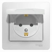 РОЗЕТКА с заземлением со шторками с крышкой, 16А, IP20, в сборе, БЕЛЫЙ