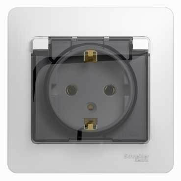 РОЗЕТКА с заземлением со шторками с крышкой, 16А, IP20, в сборе, БЕЛЫЙ